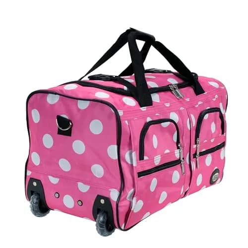 Rockland 22" Pink Dot Polyester Rolling Duffel Bag | Heavy Duty Wheels & Spacious Main Compartment thumbnail 2