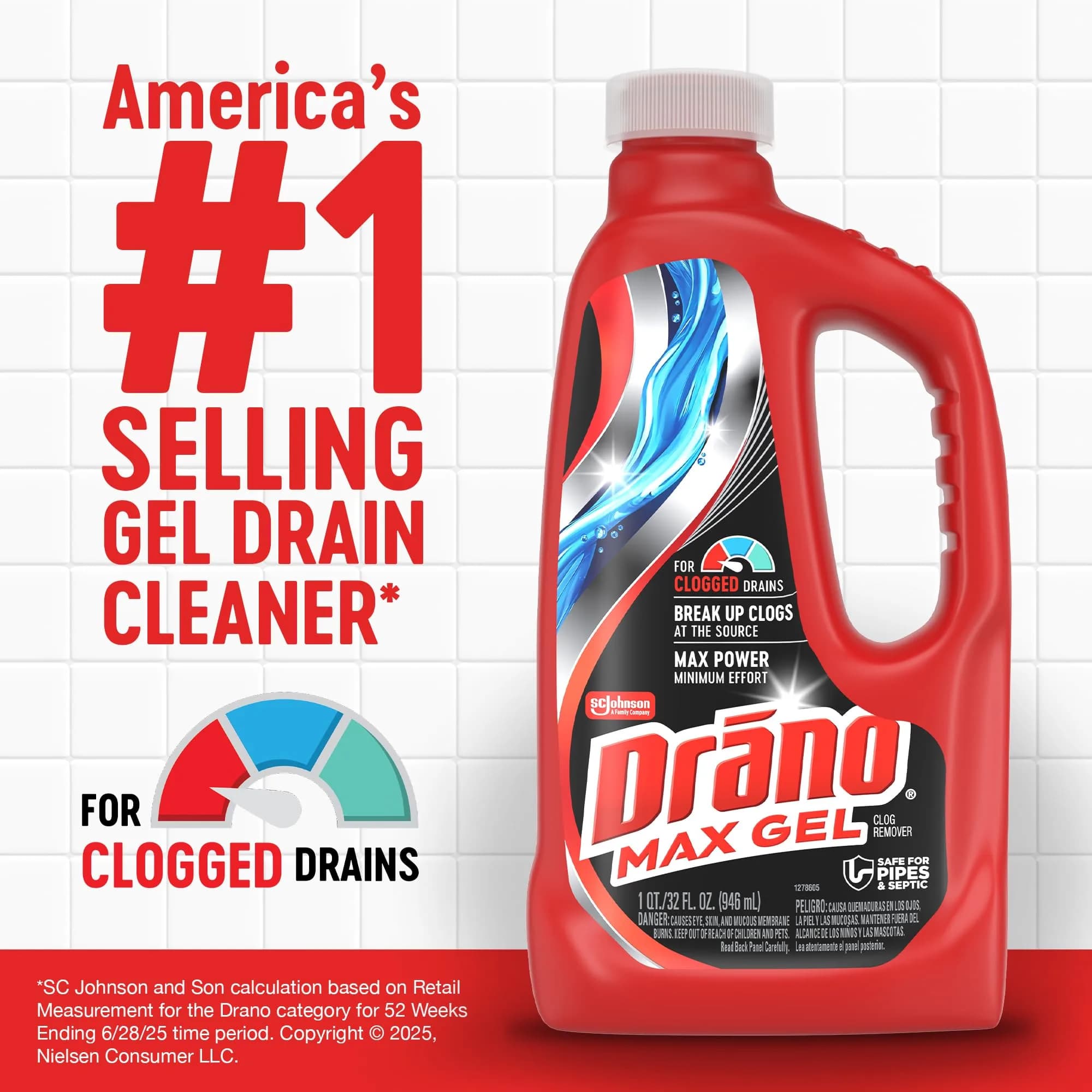 Drano Max Gel Drain Clog Remover 946ml (32 Fl Oz) | Fast-Acting Clog Remover for Pipes - view 3
