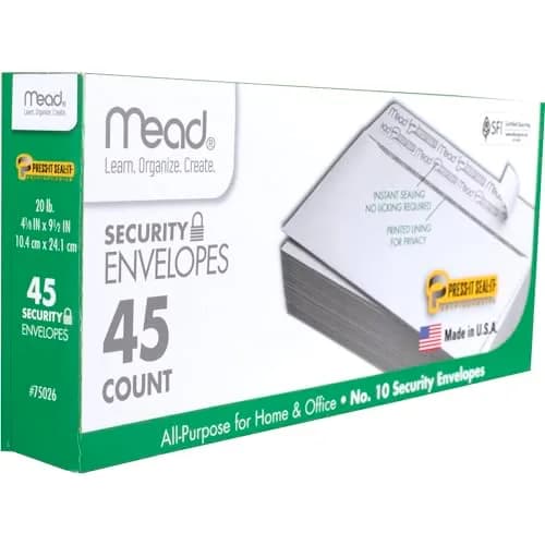 Mead #10 Security Business Envelopes 4-1/8" x 9-1/2" (45 Count) | Peel & Seal Privacy Lined thumbnail 5