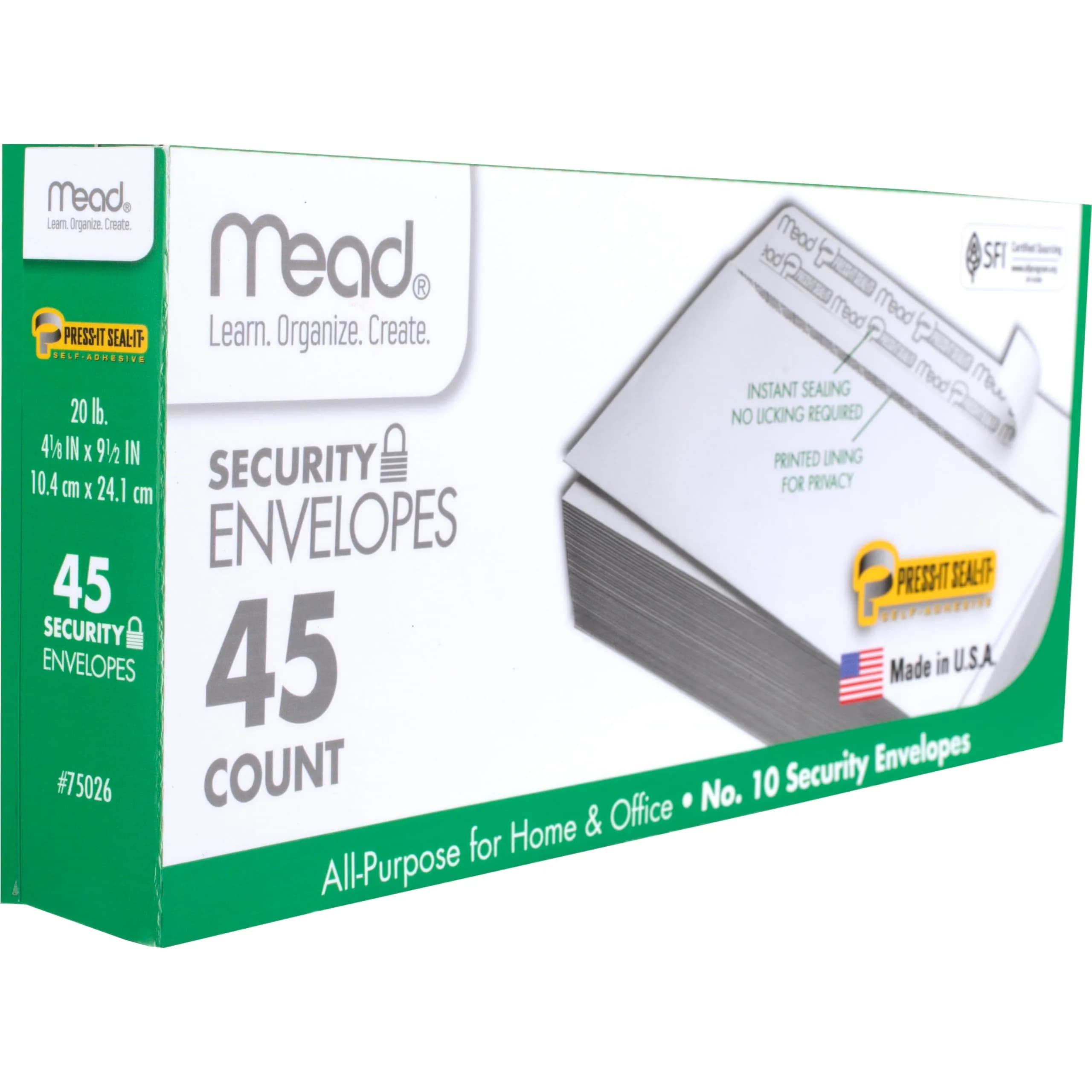 Mead #10 Security Business Envelopes 4-1/8" x 9-1/2" (45 Count) | Peel & Seal Privacy Lined - view 5
