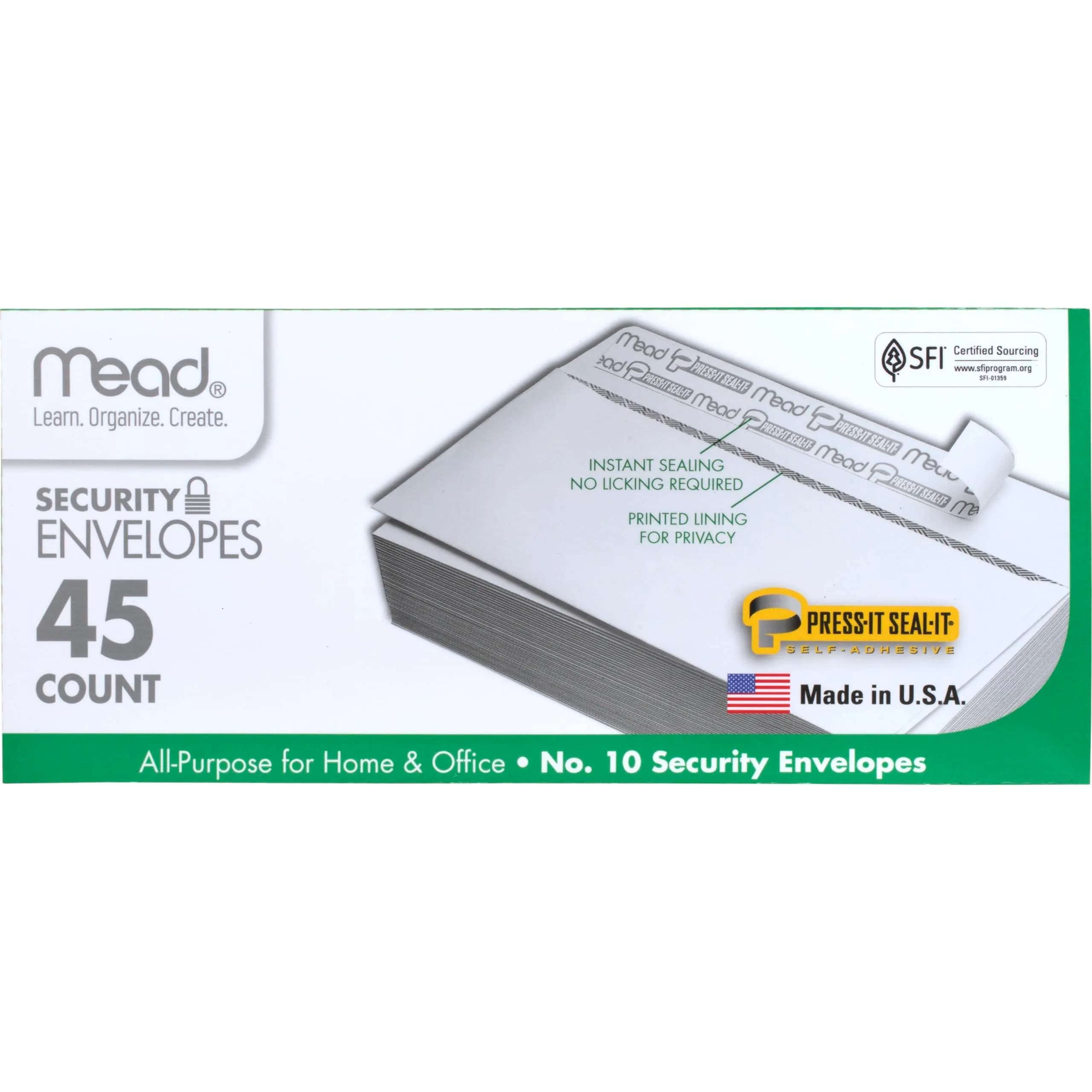 Mead #10 Security Business Envelopes 4-1/8" x 9-1/2" (45 Count) | Peel & Seal Privacy Lined - main product image