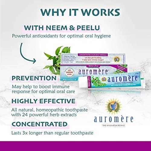 Auromere Ayurvedic Herbal Neem & Clove Toothpaste Mint-Free 118ml (4.16 oz) | Natural Oral Hygiene thumbnail 1