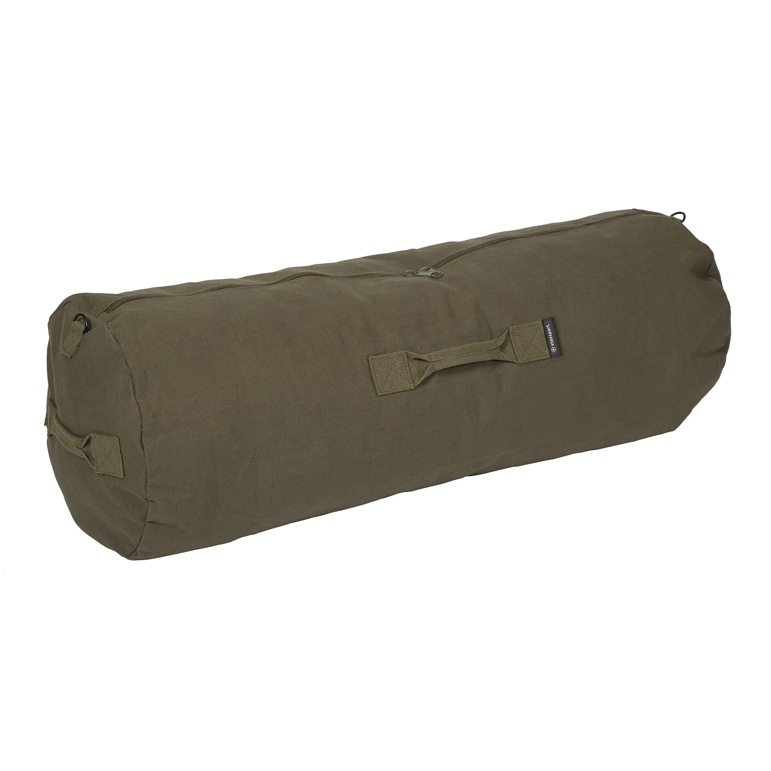Stansport Zippered Canvas Deluxe Duffel Bag - Black (1230-20) 21" x 36" | Heavy Duty Travel Gear — Olive Green / 36” x 21”