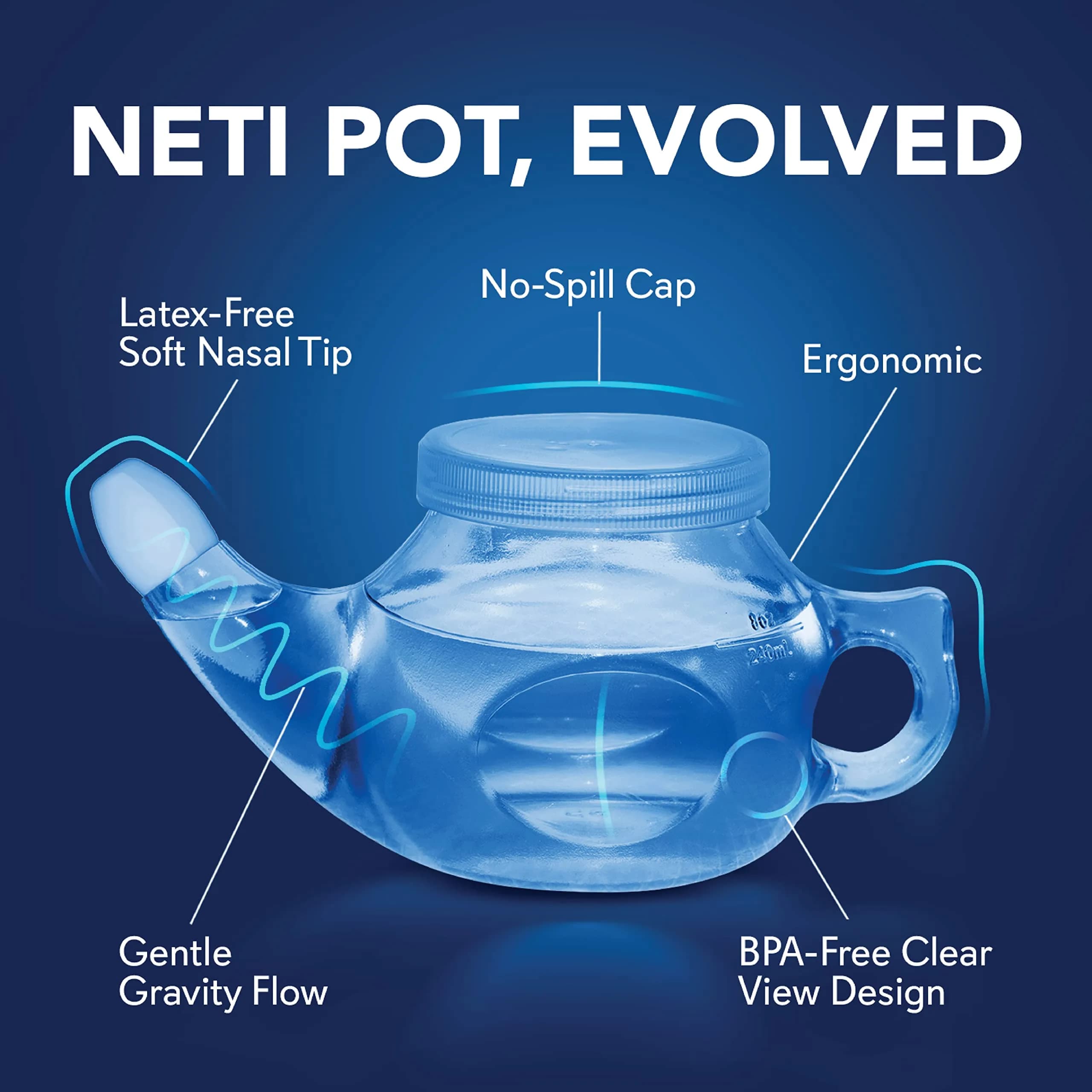 SinuCleanse Soft Tip Neti Pot Sinus Rinse System with 30 Saline Packets | All-Natural Nasal Wash for Cold, Flu, Allergy Relief - view 4