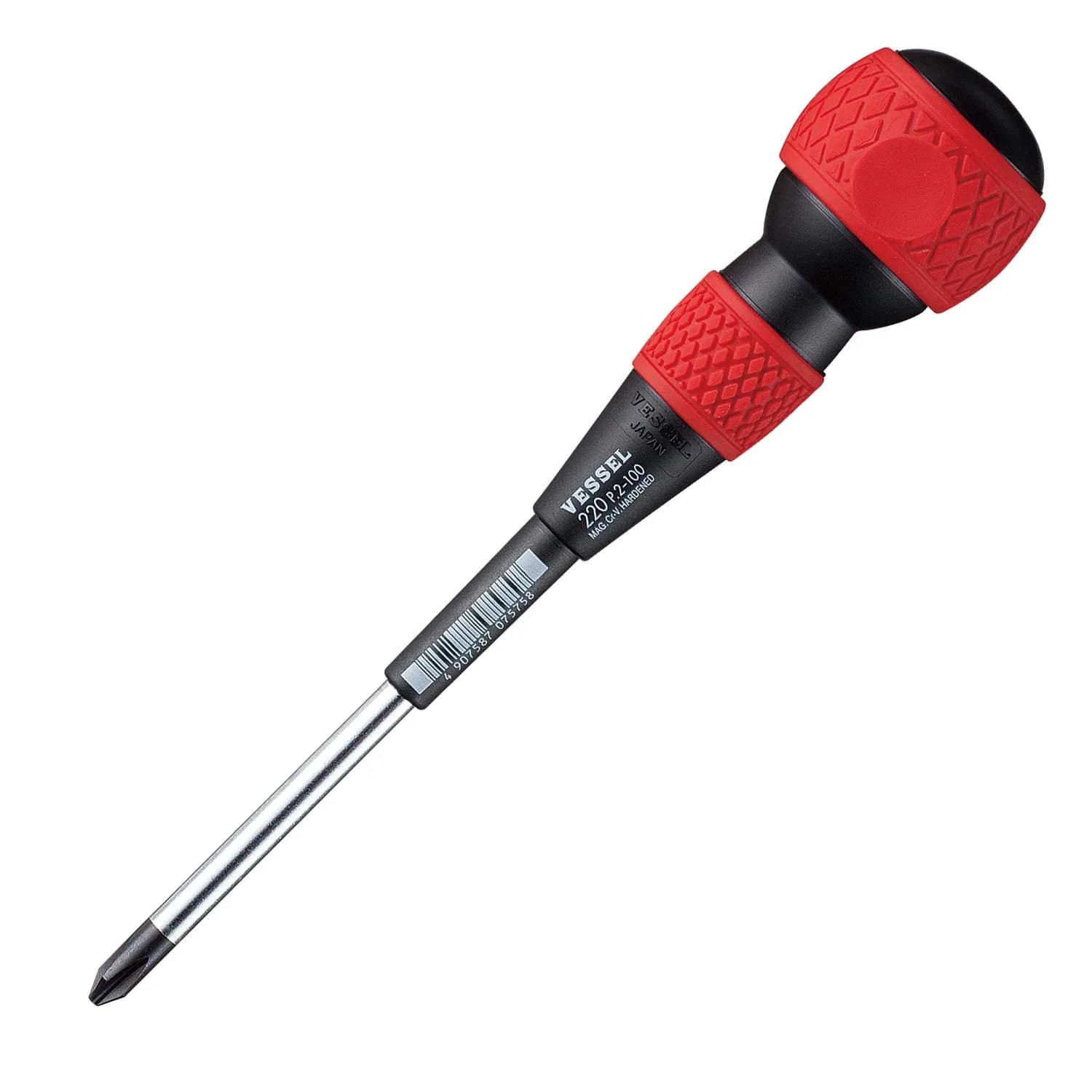 VESSEL Ball Grip Screwdriver +2x100mm JIS Phillips | Extra Tightening Force — Black
