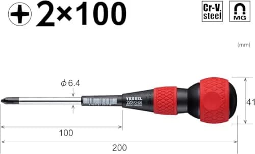 VESSEL Ball Grip Screwdriver +2x100mm JIS Phillips | Extra Tightening Force thumbnail 2