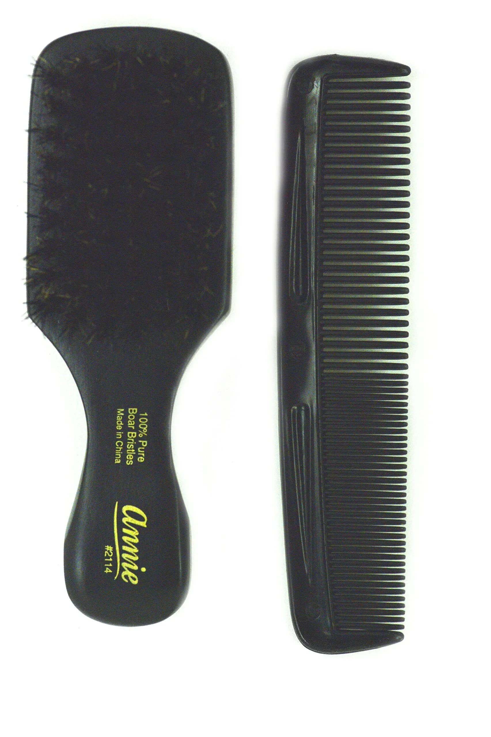 Annie 2-Way Wave Brush 2071, Double Sided Boar Bristle Slick Back Brush | For Waves & Slick Backs — black