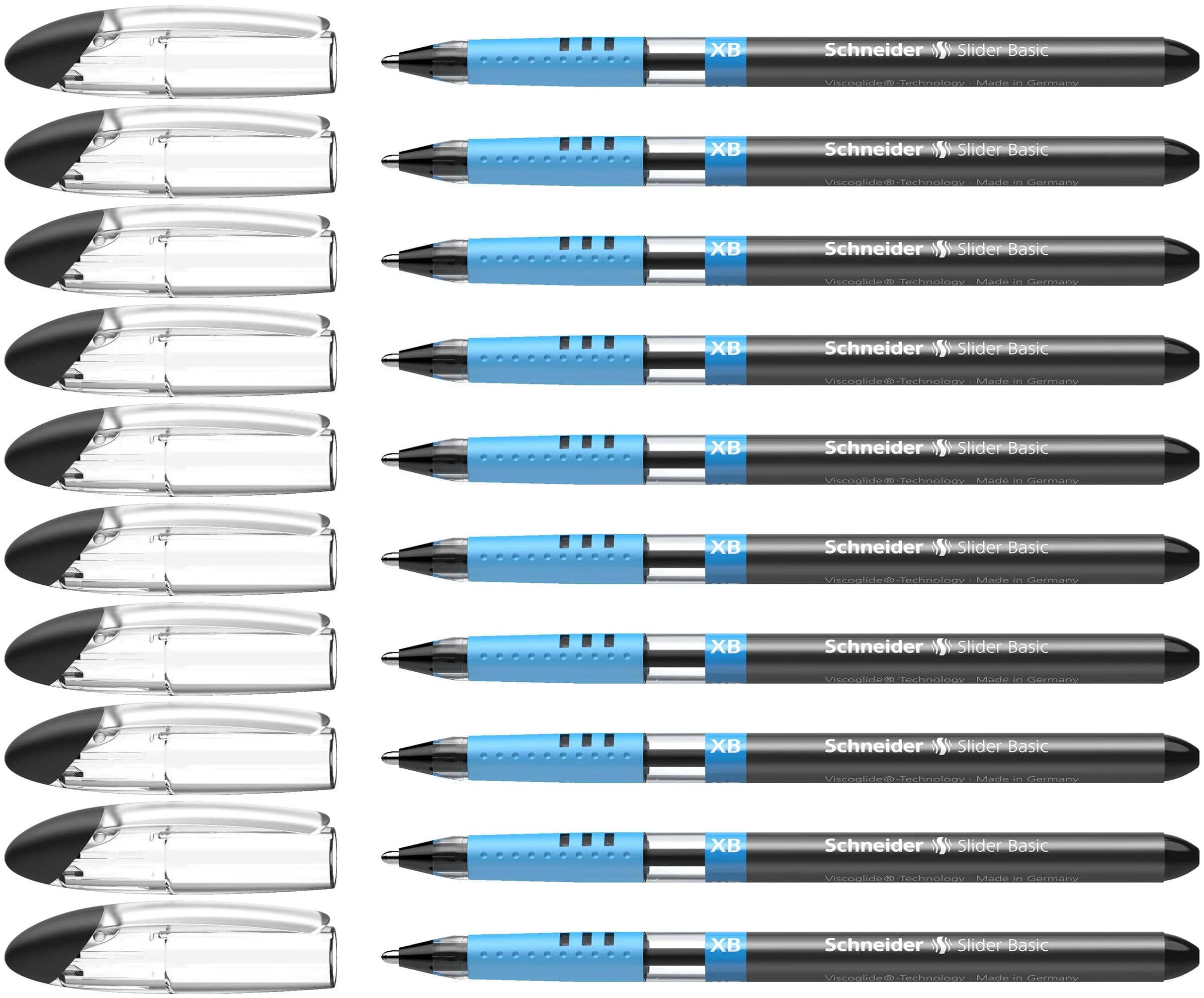 Schneider Slider Basic XB Ballpoint Pen 1.4mm Black Ink (10-Pack) | Smooth Viscoglide Ink Flow — Black