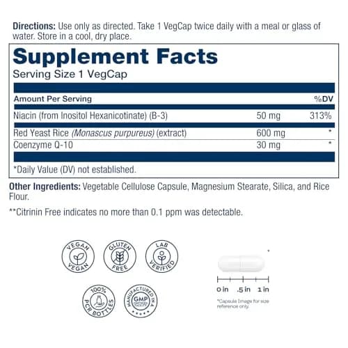 SOLARAY Red Yeast Rice with CoQ10 & Niacin | Supports Heart & Cardiovascular Health, 90 VegCaps thumbnail 2