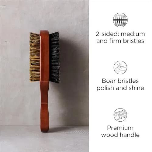 Diane 2-Sided Club Brush for Men, Thick & Coarse Hair, 7in (17.8cm) | 100% Boar Bristle for Waves & Shine thumbnail 2