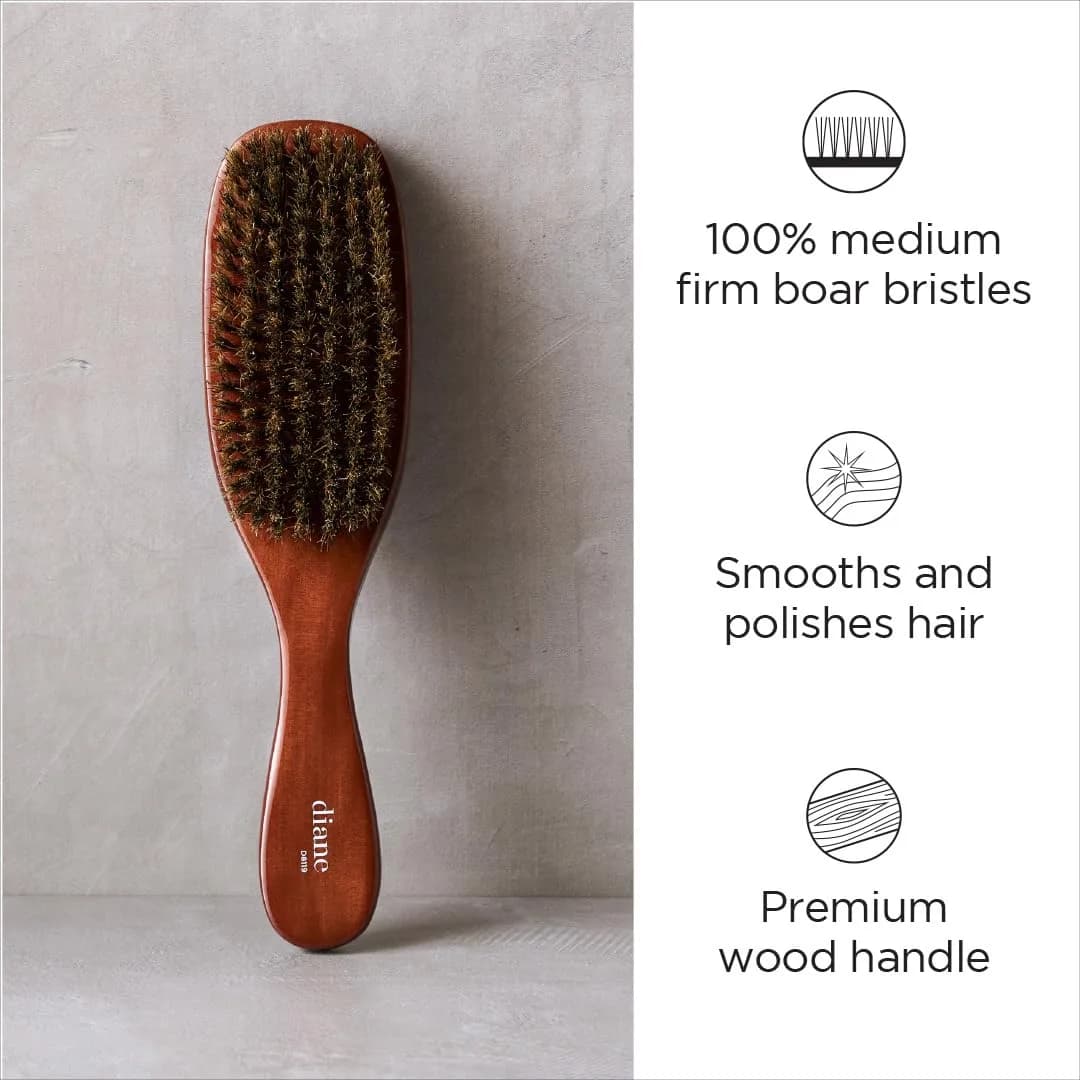 Diane Premium 100% Boar Wave Brush for Men and Barbers , Mens Hair Brush– Medium Bristles for Thick Coarse Hair – Use for Detangling, Smoothing, Wave Styles, Soft on Scalp, Restore Shine and Texture - view 2