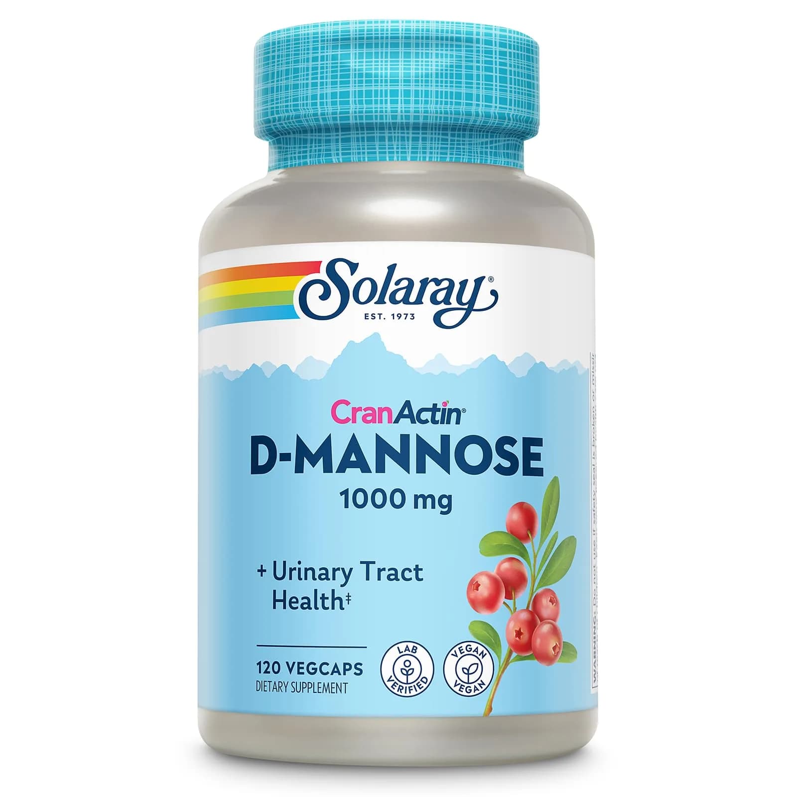 SOLARAY D-Mannose with CranActin Cranberry Supplement 120 Count | Urinary Support & Antioxidant Boost