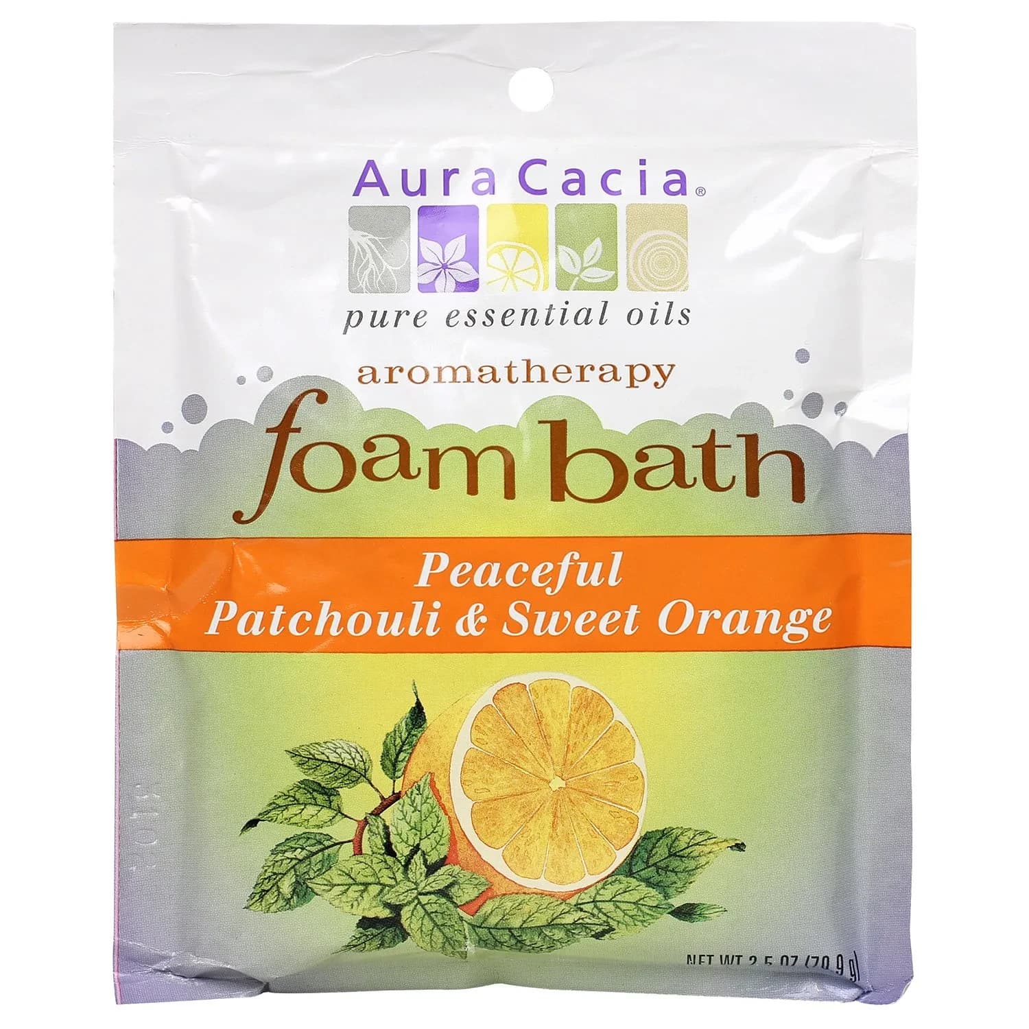 Aura Cacia Aromatherapy Foam Bath Peaceful Patchouli & Sweet Orange 210 ml (7.5 Fl Oz) | Pure Essential Oils for Mind, Body & Spirit - main product image