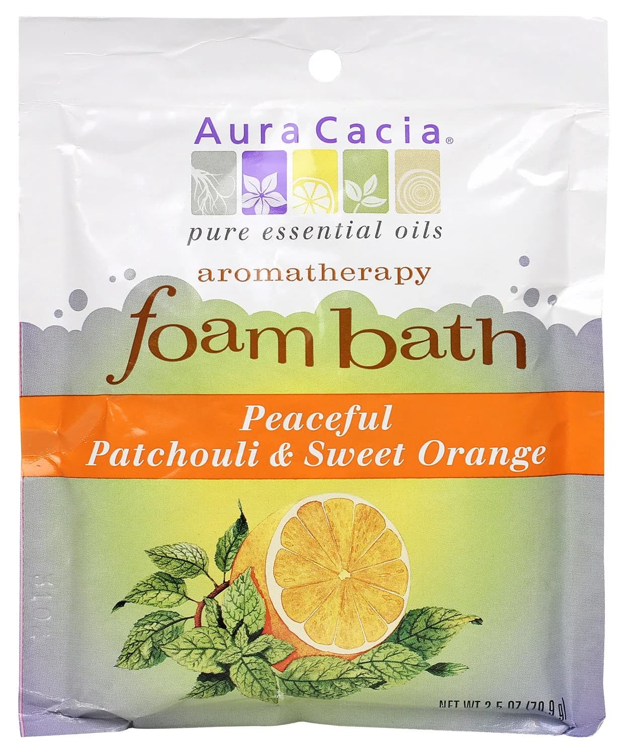 Aura Cacia Aromatherapy Foam Bath Peaceful Patchouli & Sweet Orange 210 ml (7.5 Fl Oz) | Pure Essential Oils for Mind, Body & Spirit — 2.5 Ounce