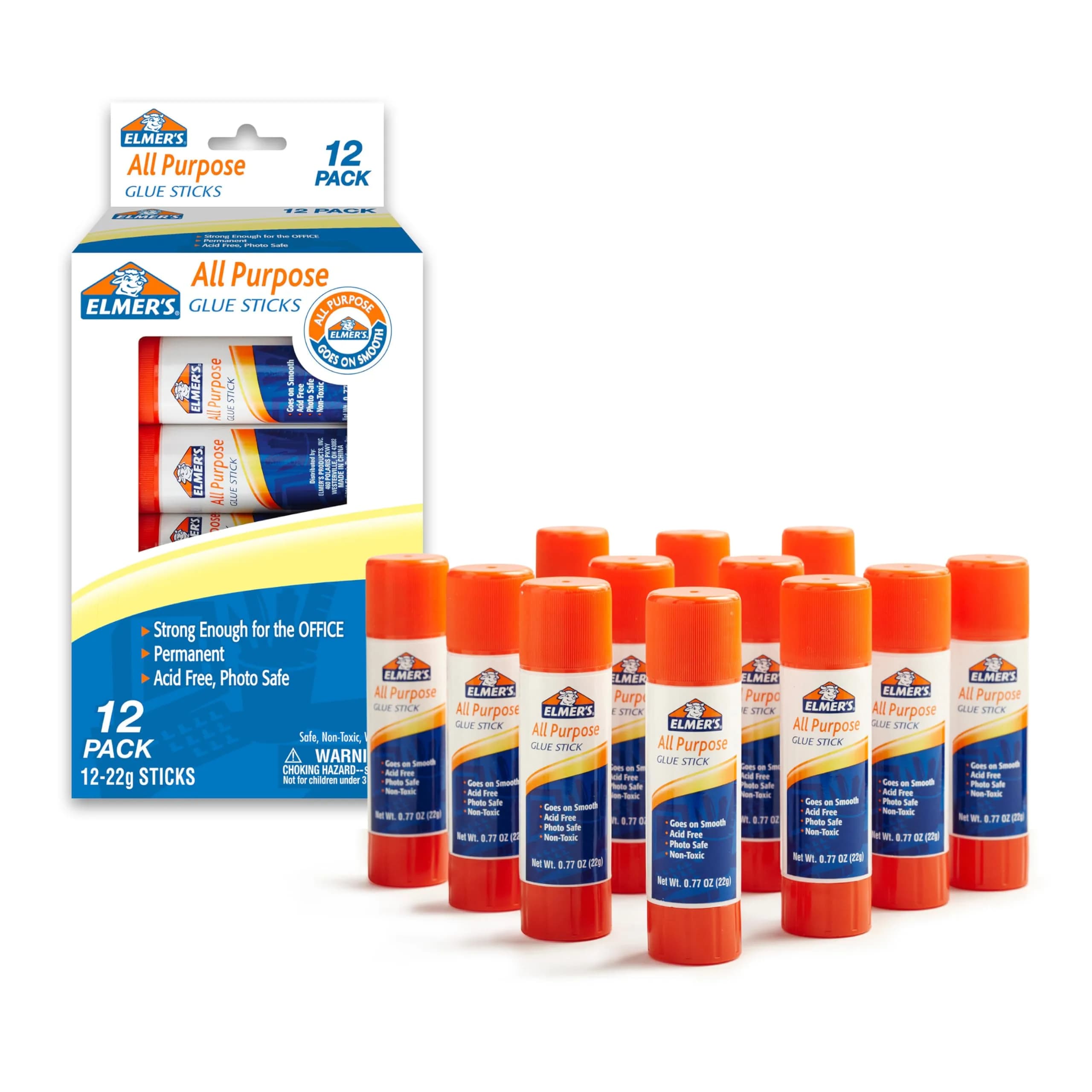 Elmer's All Purpose Glue Sticks, Washable & Non-Toxic, Clear, 22g, 12 Pack | Safe, Easy & Versatile for Crafts & School — Clear