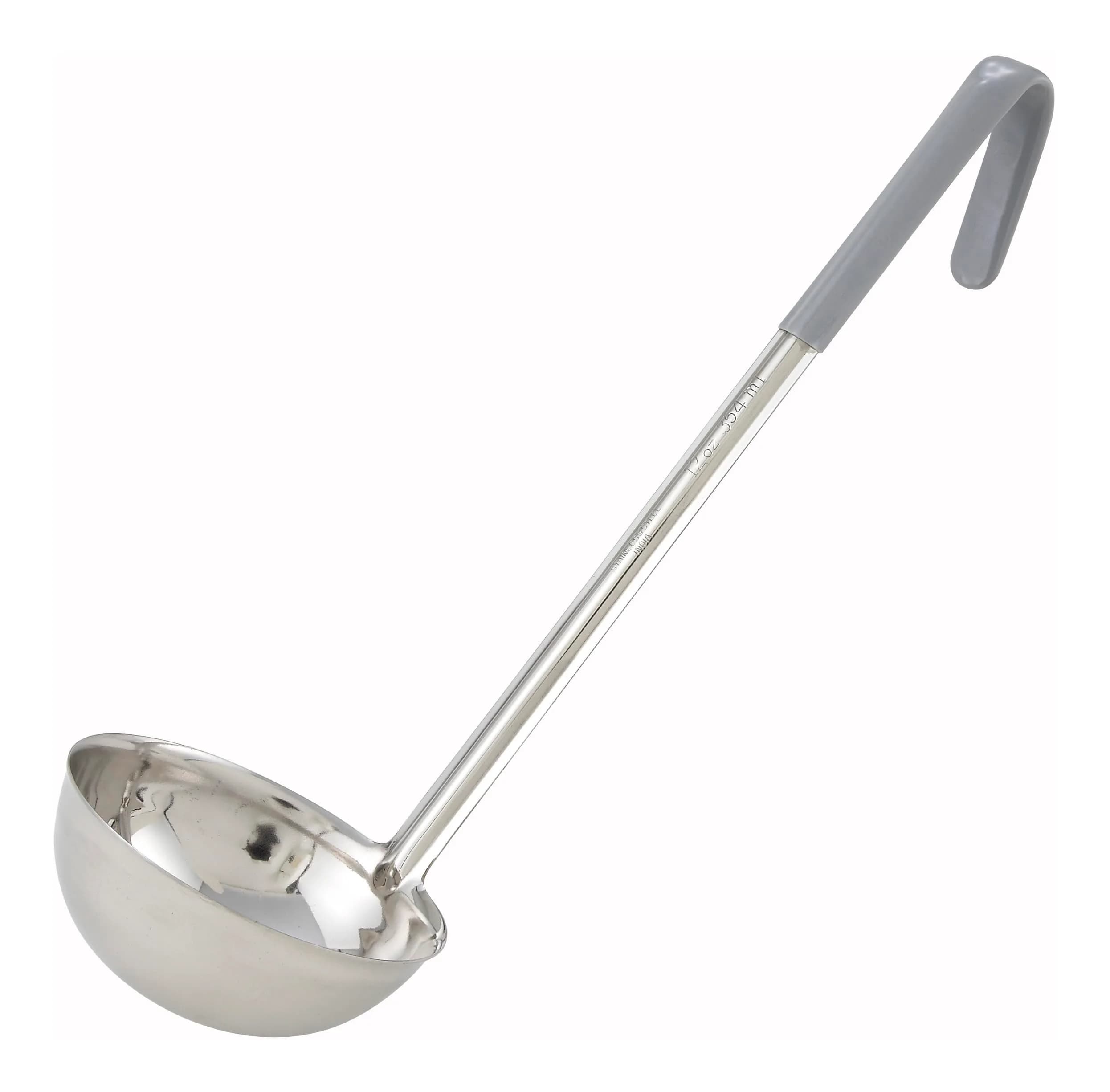 Winco Stainless Steel Ladle with Gray Handle | 12-Ounce Portion Control & Insulated Grip - main product image