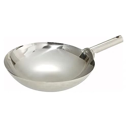 Winco 16" Welded Joint Stainless Steel Wok | Mirror Finish, Gas & Induction Compatible thumbnail 1