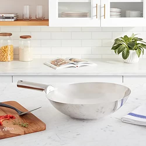 Winco 16" Welded Joint Stainless Steel Wok | Mirror Finish, Gas & Induction Compatible thumbnail 2