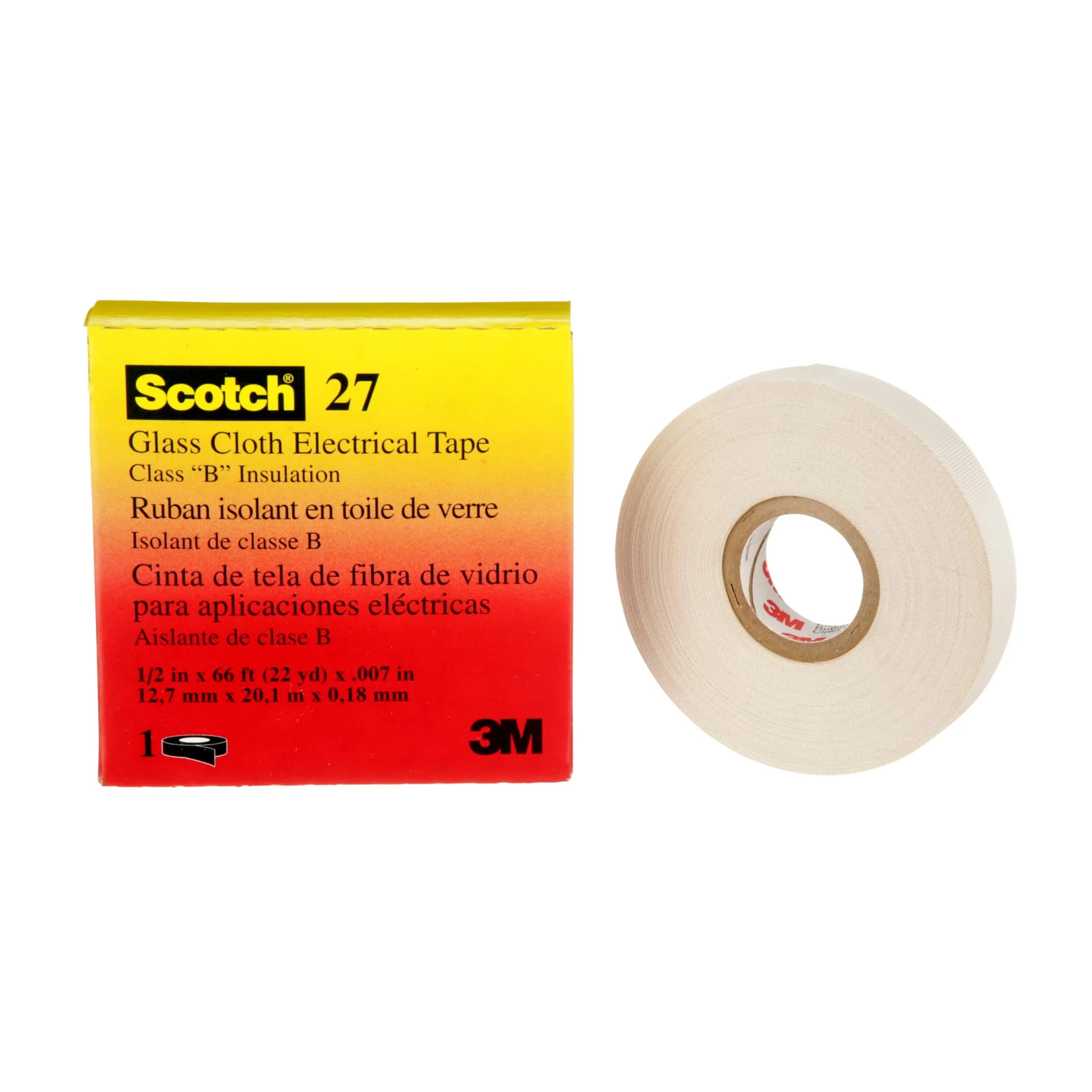 3M Glass Cloth Electrical Tape 27, 3/4 in x 66 ft | High-Temperature Insulation Tape — 1/2 in x 66 ft
