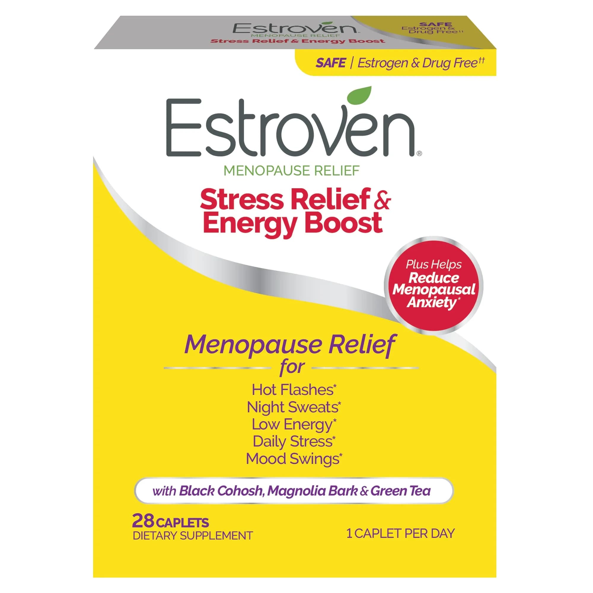 Estroven Stress Relief & Energy Boost for Menopause, 28 Count | Supports Hot Flashes & Fatigue
