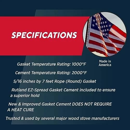 Rutland Wood Stove Gasket Replacement Kit, Graphite Impregnated Rope, 5/16" x 7' | Resists up to 1000°F, Made in USA thumbnail 4