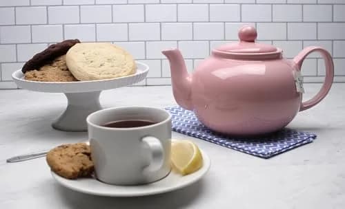 RSVP International Stoneware Teapot Collection, Microwave & Dishwasher Safe, 42 oz, Pink thumbnail 5