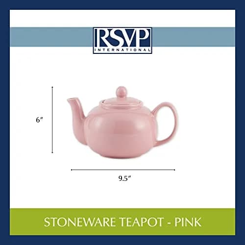 RSVP International Stoneware Teapot Collection, Microwave & Dishwasher Safe, 42 oz, Pink thumbnail 9