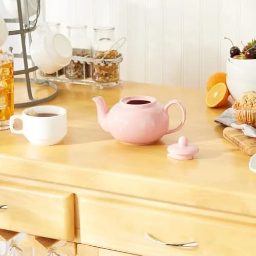 RSVP International Stoneware Teapot Collection, Microwave & Dishwasher Safe, 42 oz, Pink thumbnail 3
