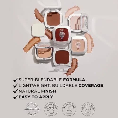 L'Oreal Paris True Match Super Blendable Oil-Free Powder Foundation W3 Light Medium 0.33 oz | Matches Skin Tone & Texture thumbnail 4