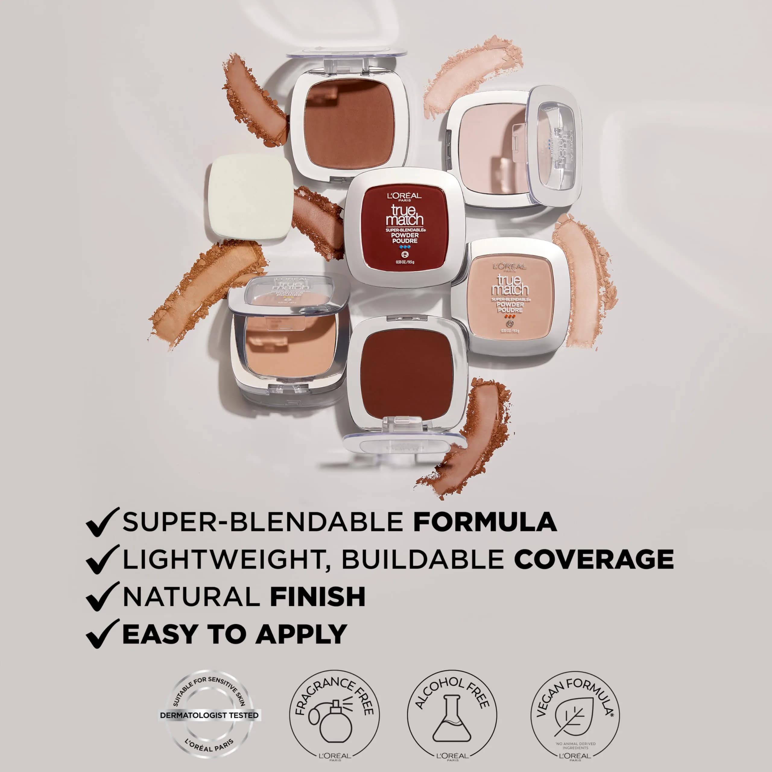 L'Oreal Paris True Match Super Blendable Oil-Free Powder Foundation W3 Light Medium 0.33 oz | Matches Skin Tone & Texture - view 4