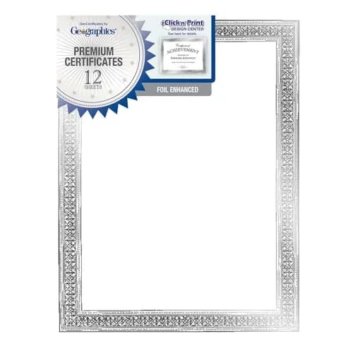 Geographics Award Certificate Paper - Silver Foil Flourish Border 12 Sheets (8.5 x 11 in) thumbnail 1