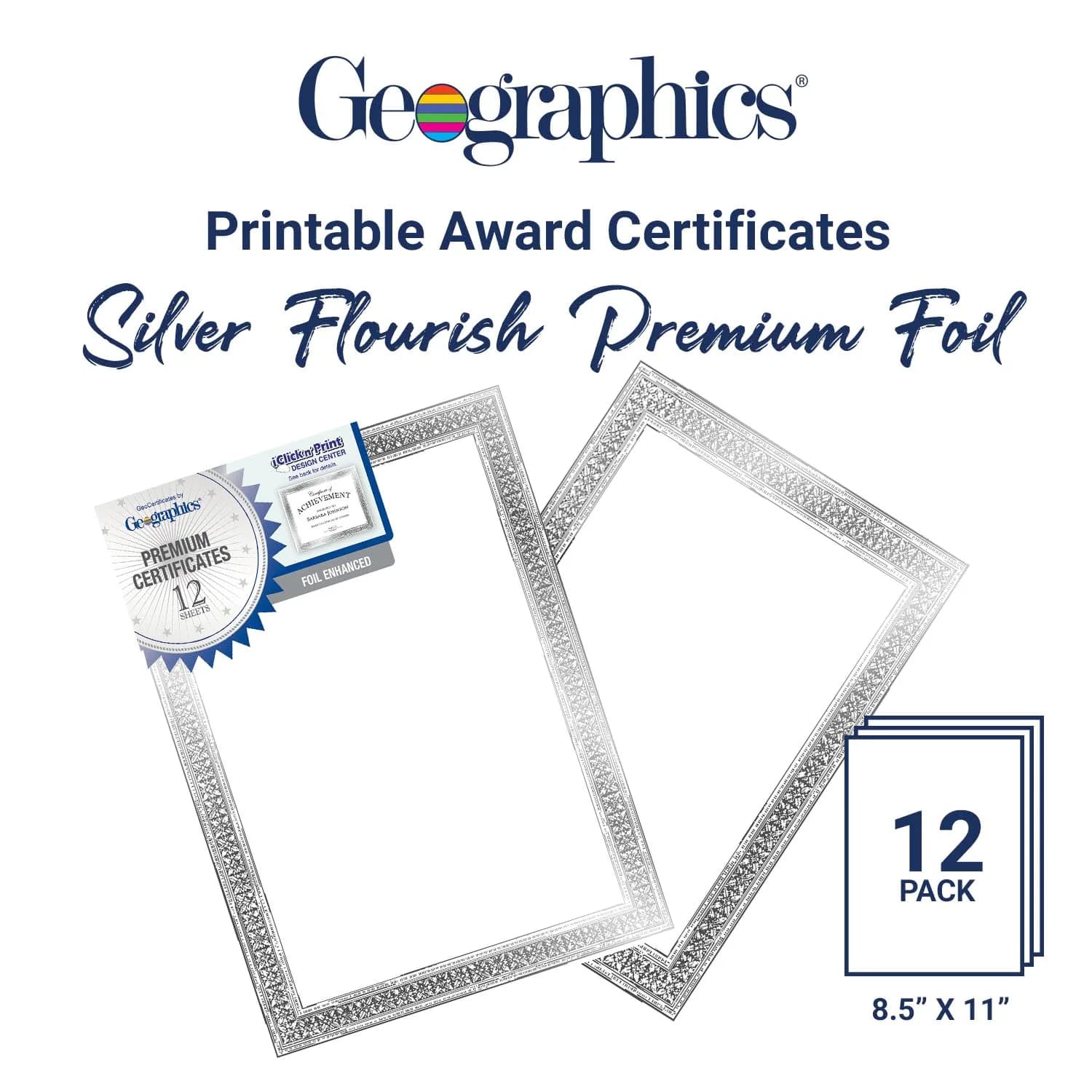 Geographics Award Certificate Paper - Silver Foil Flourish Border 12 Sheets (8.5 x 11 in) - view 2
