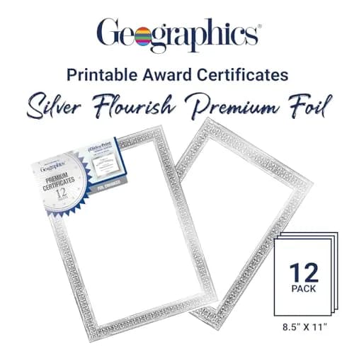 Geographics Award Certificate Paper - Silver Foil Flourish Border 12 Sheets (8.5 x 11 in) thumbnail 2