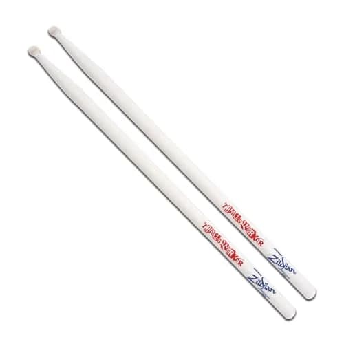 Zildjian Travis Barker Artist Series Drumsticks | Hickory Wood, Round Tip, White Finish thumbnail 1