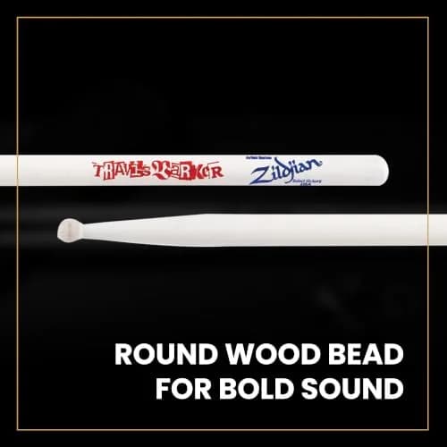 Zildjian Travis Barker Artist Series Drumsticks | Hickory Wood, Round Tip, White Finish thumbnail 4