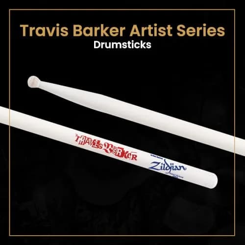Zildjian Travis Barker Artist Series Drumsticks | Hickory Wood, Round Tip, White Finish thumbnail 2