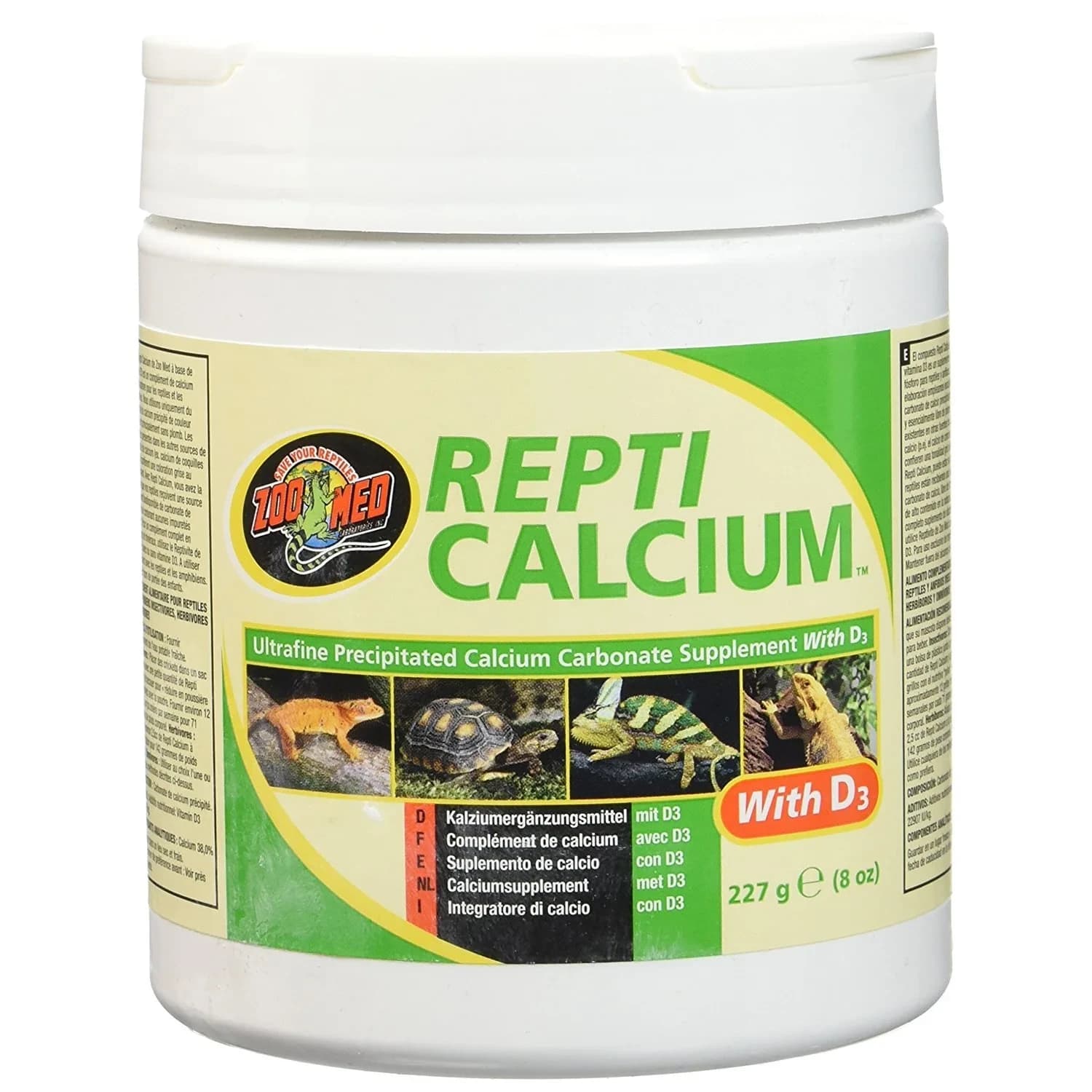 Zoo Med Reptile Calcium with Vitamin D3 Powder 227 g (8 oz) | Essential for Reptile Bone Health - main product image