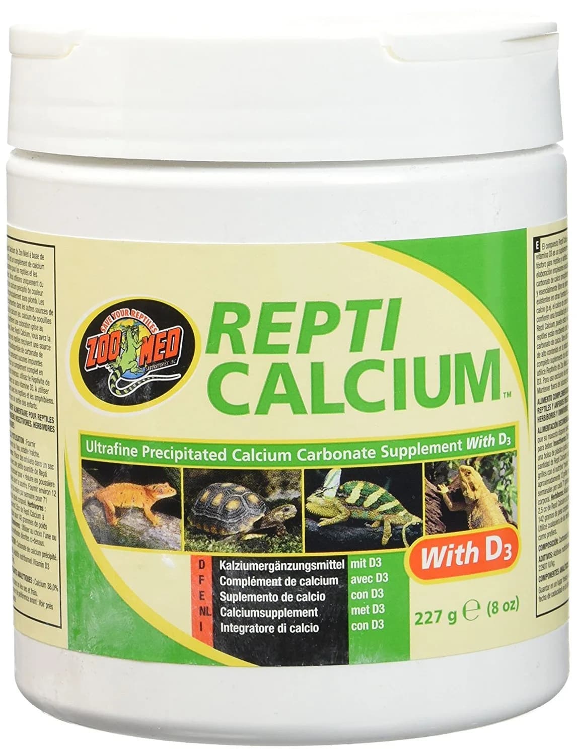 Zoo Med Reptile Calcium with Vitamin D3 Powder 227 g (8 oz) | Essential for Reptile Bone Health - main product image