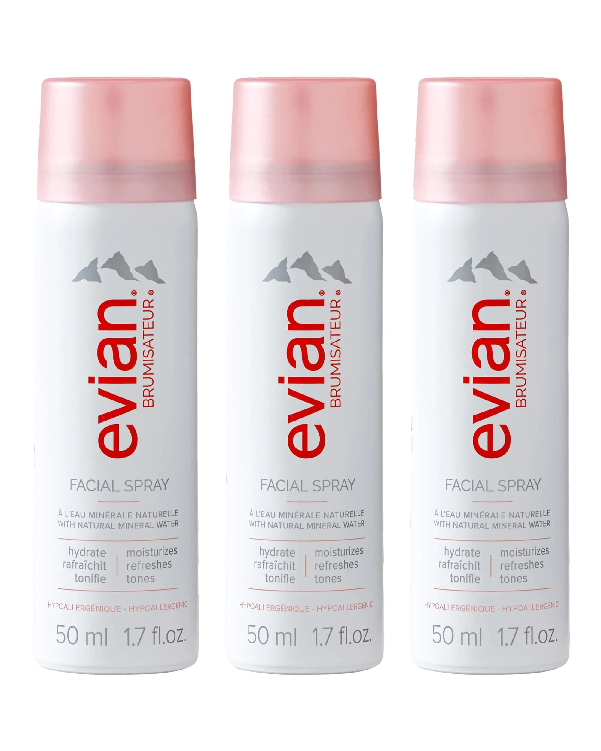 BRUMISATEUR Evian Facial Spray Travel Trio 150ml (5.1 Fl Oz) | Hydrating Mineral Water Mist for Face & Skin
