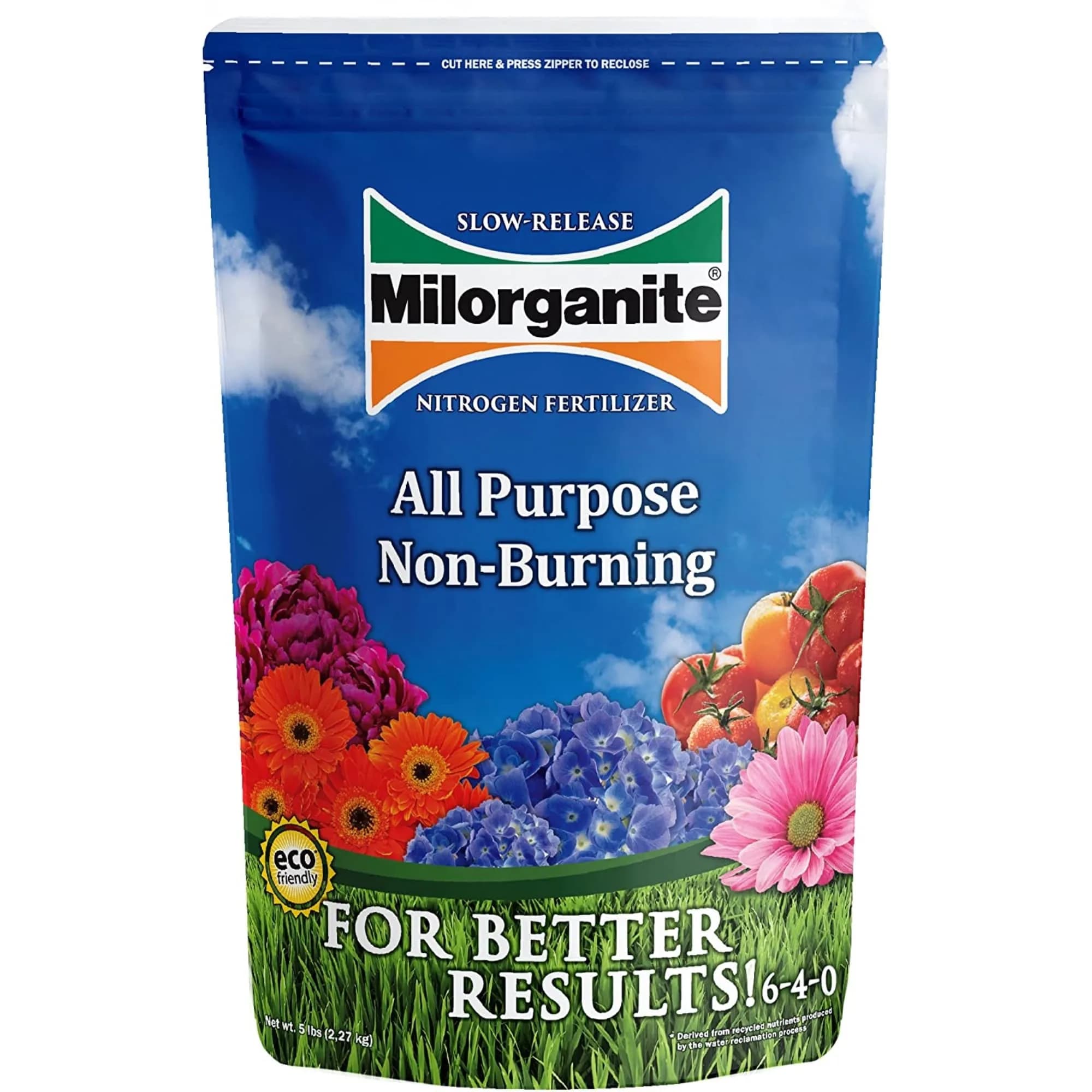 Milorganite All-Purpose Eco-Friendly Slow-Release Nitrogen 6-4-0 Fertilizer, 5 Pound Bag | Organic Lawn & Garden Feed