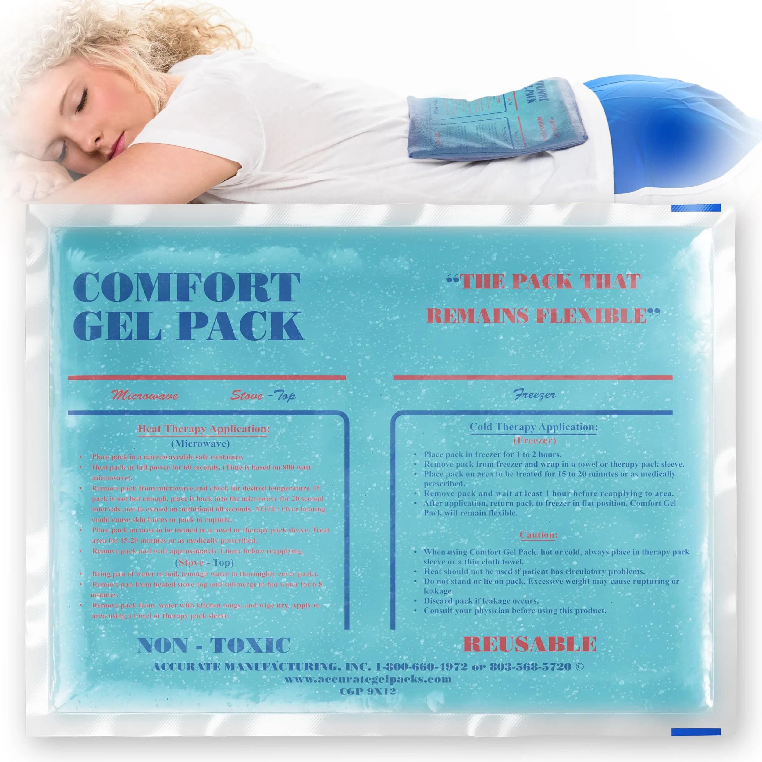 Accurate Manufacturing Blue Gel Pack 9" x 12" | Versatile Hot & Cold Pain Relief (70-120 chars) — Blue