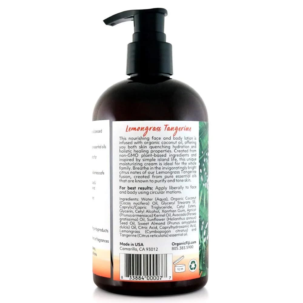 Coco Fiji Face & Body Lotion Infused With Coconut Oil | Lotion for Dry Skin | Moisturizer Face Cream & Massage Lotion for Women & Men | Lemongrass Tangerine 12 oz, Pack of 1 thumbnail 2