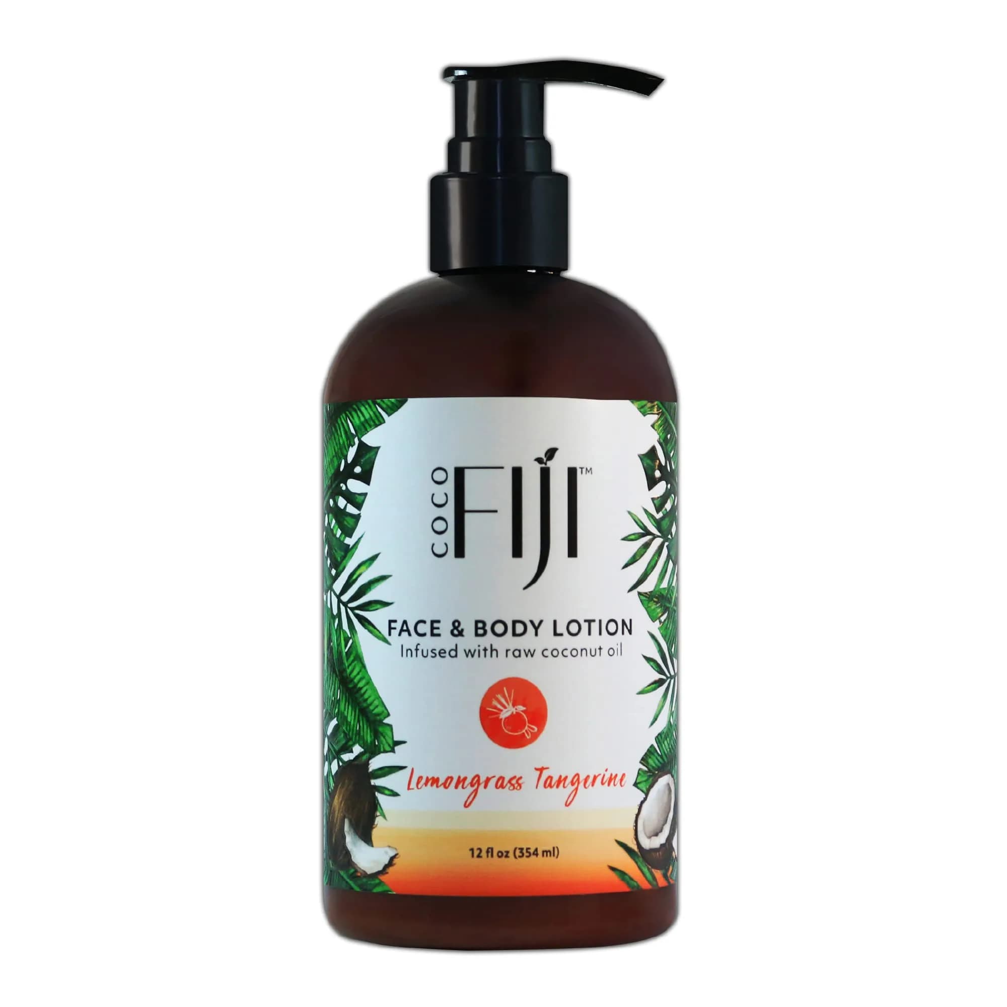 Organic Fiji Coconut Oil Infused Face & Body Lotion 12 oz | Deep Moisturizer for Sensitive Skin — Lemongrass Tangerine / 12 Fl Oz