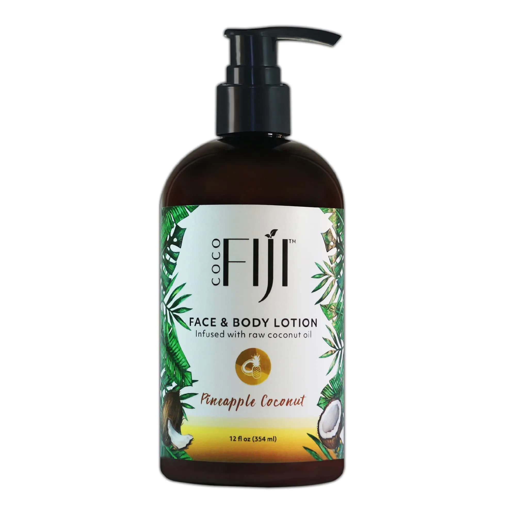 Organic Fiji Coconut Face & Body Lotion 12 oz | Deep Moisturizer for Dry & Sensitive Skin — Pineapple Coconut