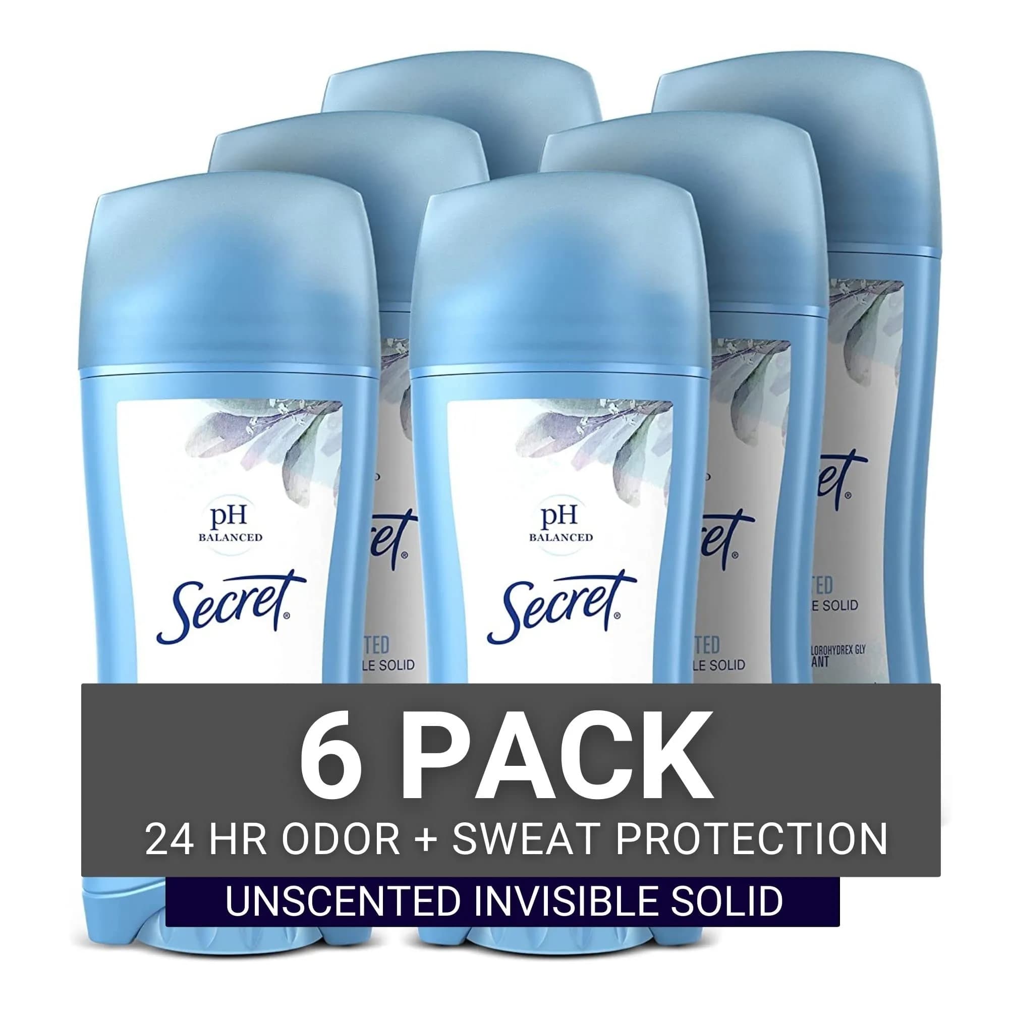 Secret Antiperspirant and Deodorant Women, Unscented, 2.6 Oz (Pack of 6) | 24-Hour Sweat & Odor Protection
