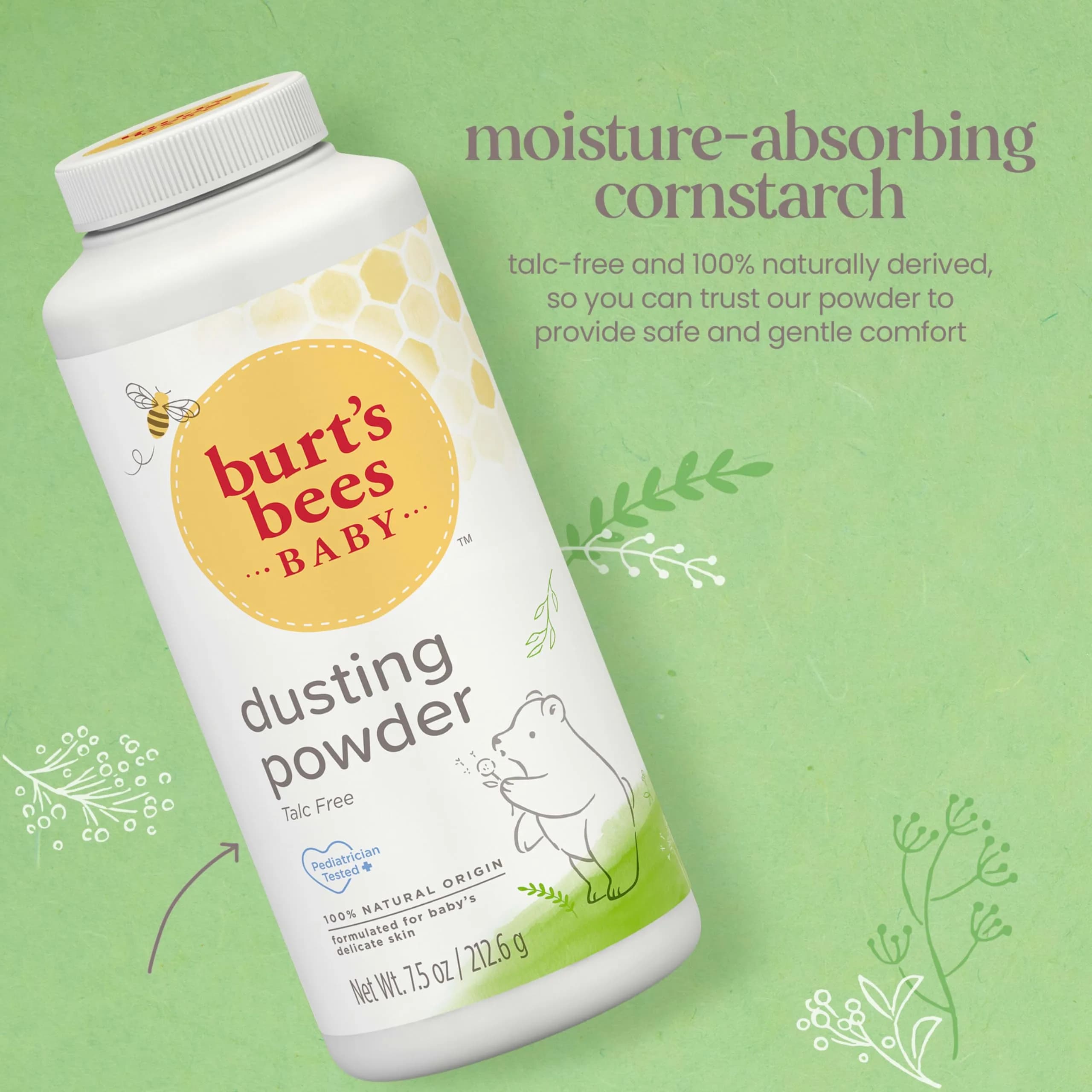 Burt's Bees Baby Dusting Powder, Talc-Free, 7.5 oz (212 g) | 100% Natural Origin Cornstarch Formula - view 3