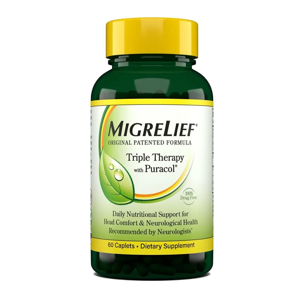 MigreLief Original Triple Therapy with Puracol 60 Caplets | Nutritional Support for Migraine Relief — Migrelief Original Formula, Triple Therapy With Puracol, 60 Caplets