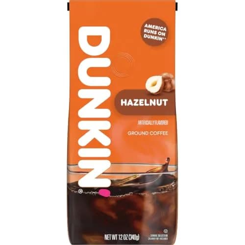 Dunkin' Hazelnut Ground Coffee 12 oz | Medium Roast, Artificial Hazelnut Flavor, Kosher Certified thumbnail 1