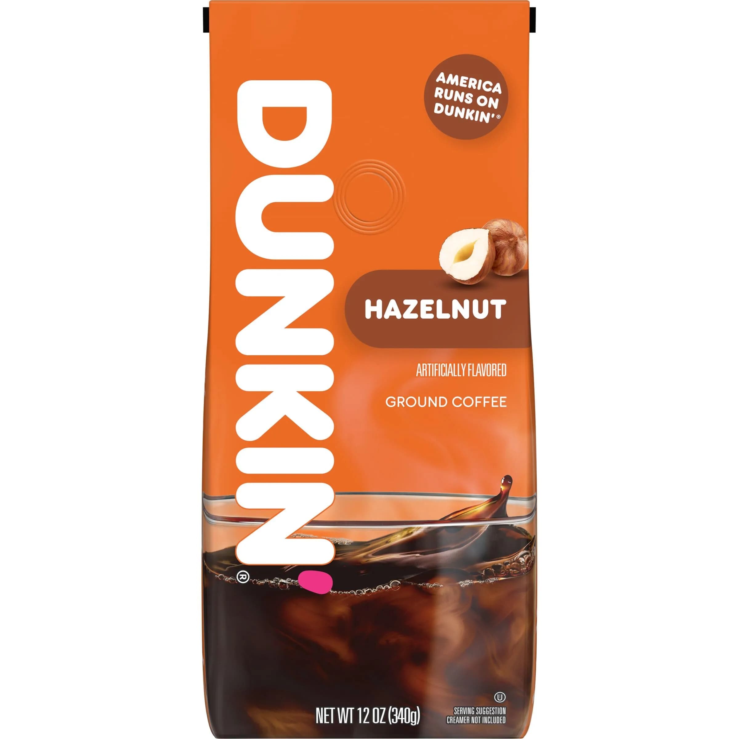 Dunkin' Hazelnut Ground Coffee 12 oz | Medium Roast, Artificial Hazelnut Flavor, Kosher Certified — Hazelnut