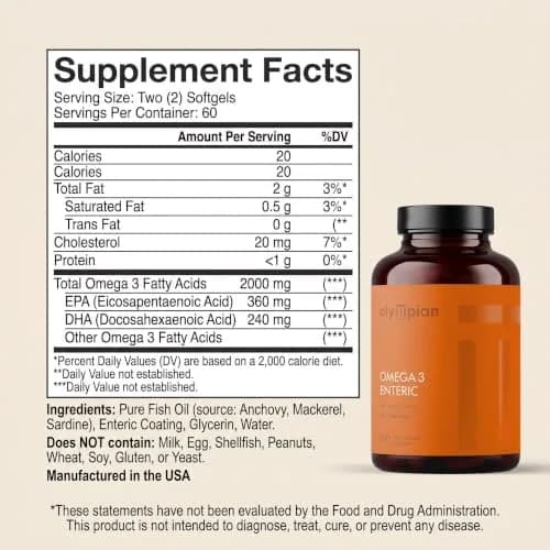 Olympian Labs Enteric Coated Omega 3 Fish Oils 120 Softgels | 2000mg per serving for Heart & Joint Support thumbnail 2